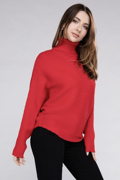 Viscose Dolman Sleeve Turtleneck Sweater - Fashions Envy