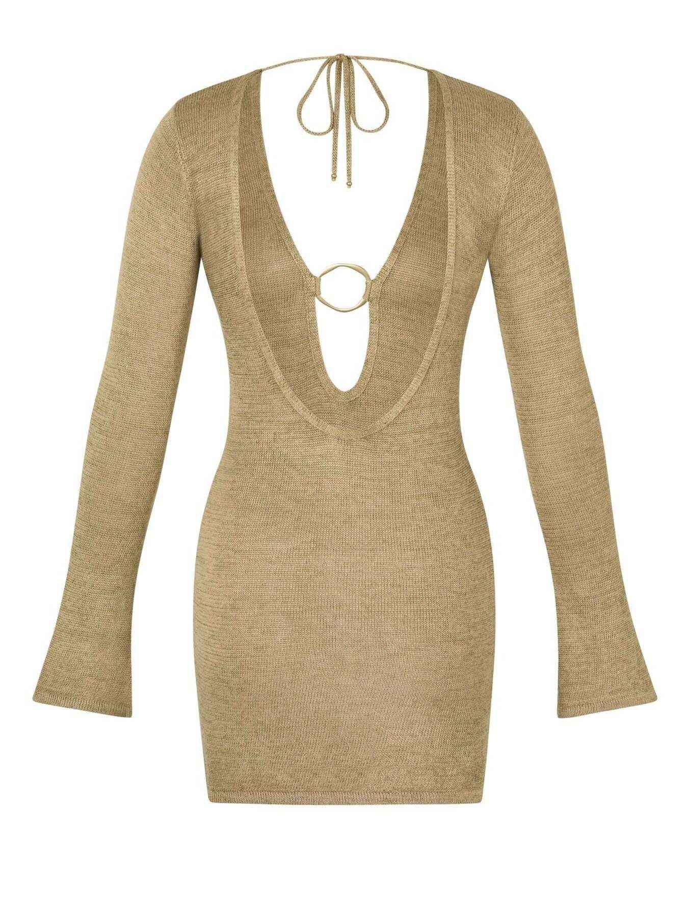 Sheer Knit Tie Front Cover-Up Dress - Casual Beach Mini