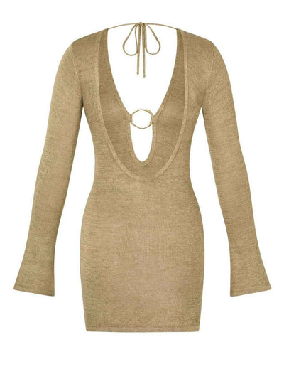Sheer Knit Tie Front Cover-Up Dress - Casual Beach Mini