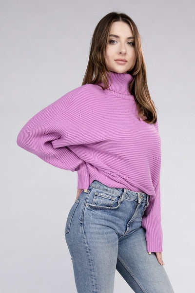 Viscose Dolman Sleeve Turtleneck Sweater - Fashions Envy