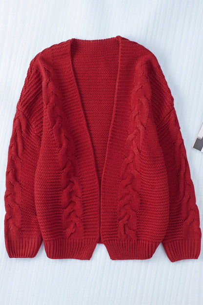 Cable-Knit Open Front Knitted Cardigan