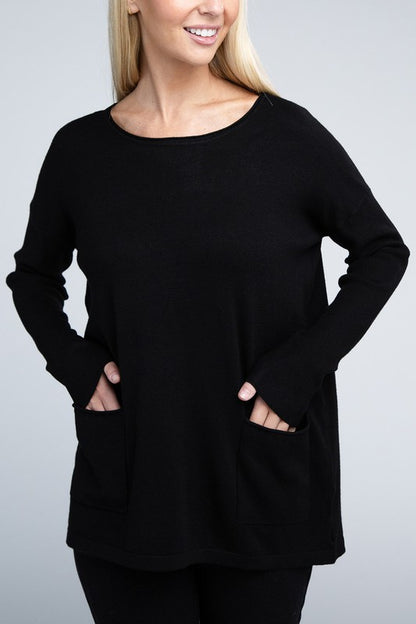 Relaxed Fit Viscose Front Pockets Cozy Sweater