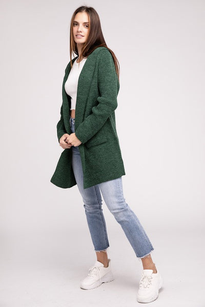 Hooded Open Front Sweater Cardigan - Fashions Envy