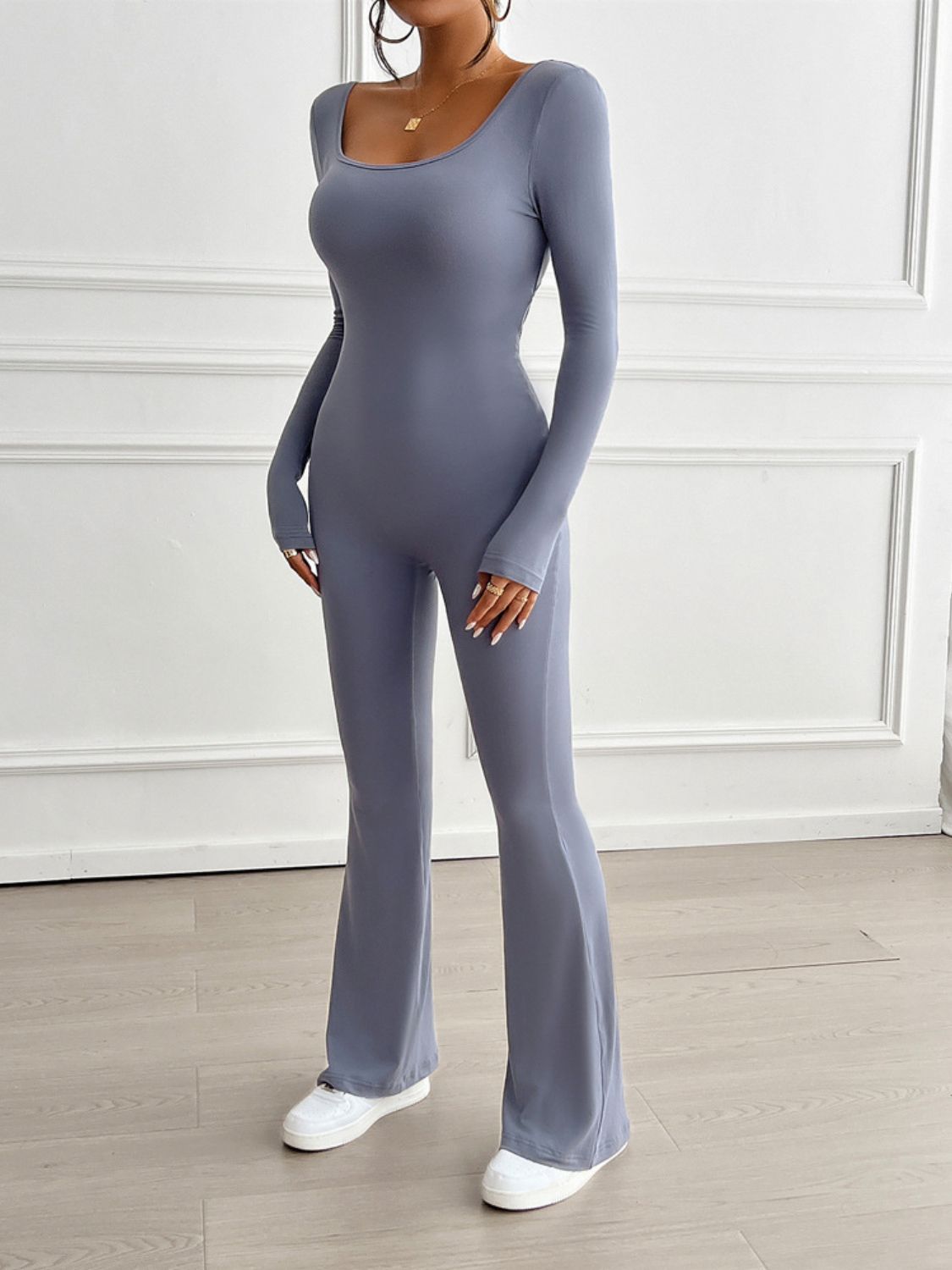 Devine Cutout Scoop Neck Long Sleeve Fitted Jumpsuit