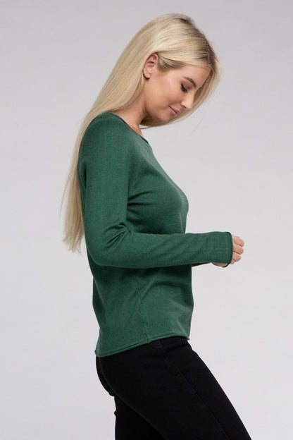 Long Sleeve Viscose Round Neck Basic Sweater