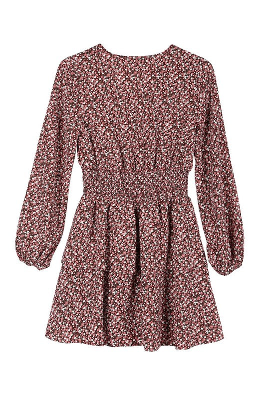 Multi Floral Babydoll Long Sleeve Mini Dress