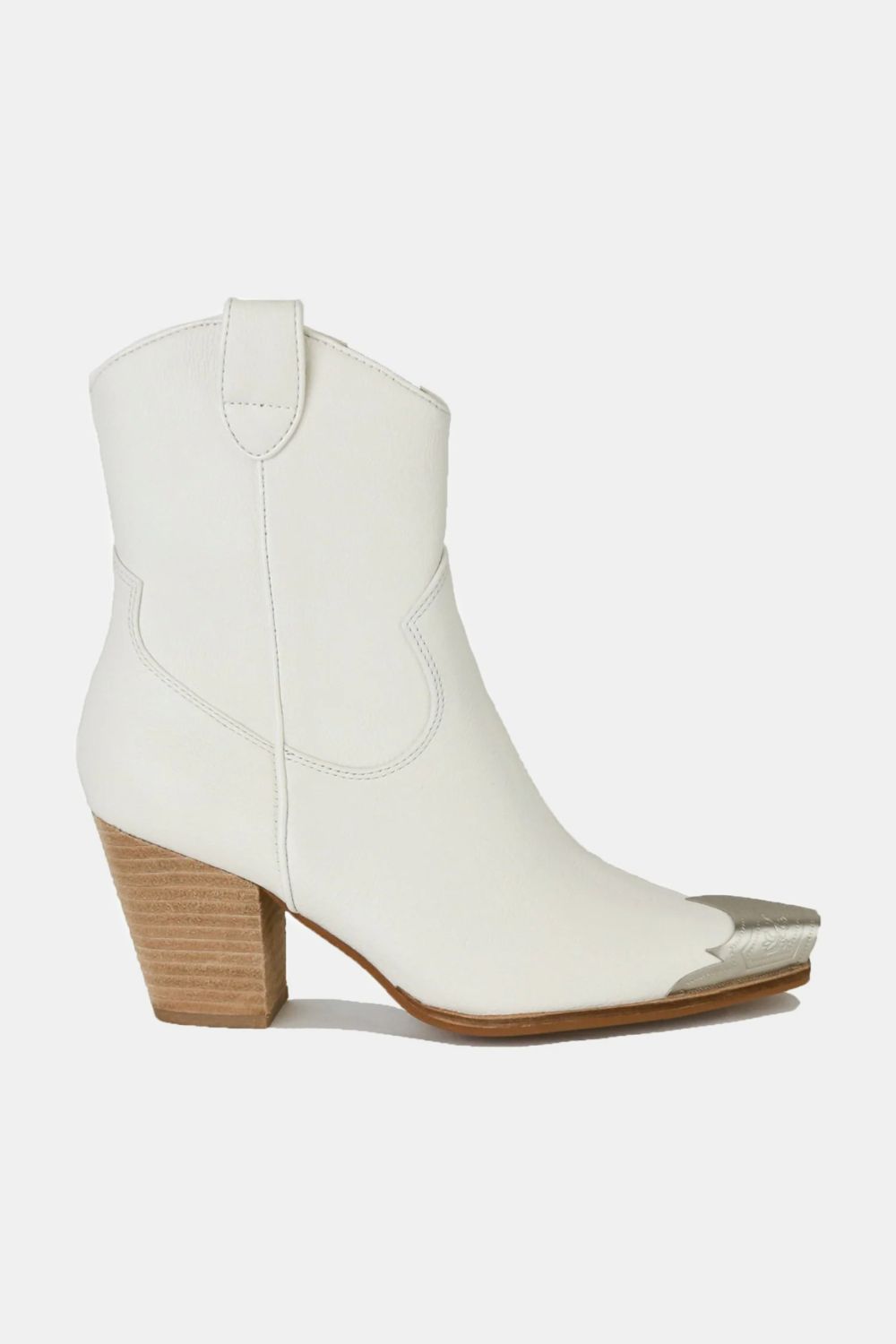 White Faux Leather Block Heel Boots with Side Zippers