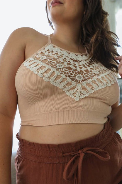 Plus Size Crochet Lace High Neck Bralette