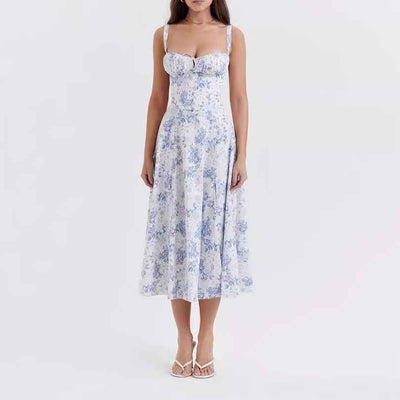 Corset Lace-Up Back Midi Dress - Wide Strap Side Slit