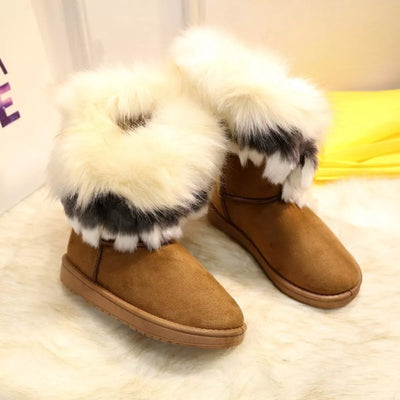 Fluffy Fur Cuff Round Toe Boots - Fashions Envy
