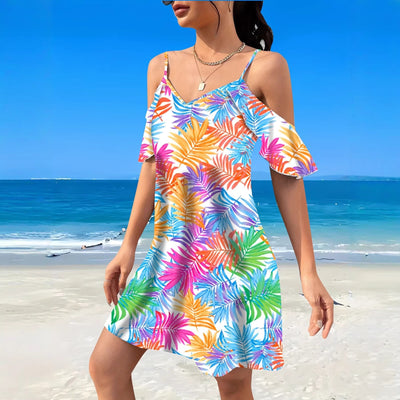 Summer  Tropical Print Off-Shoulder Beach Dress