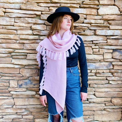 Pink Soft Feminine Fringe Blanket Cozy Scarf