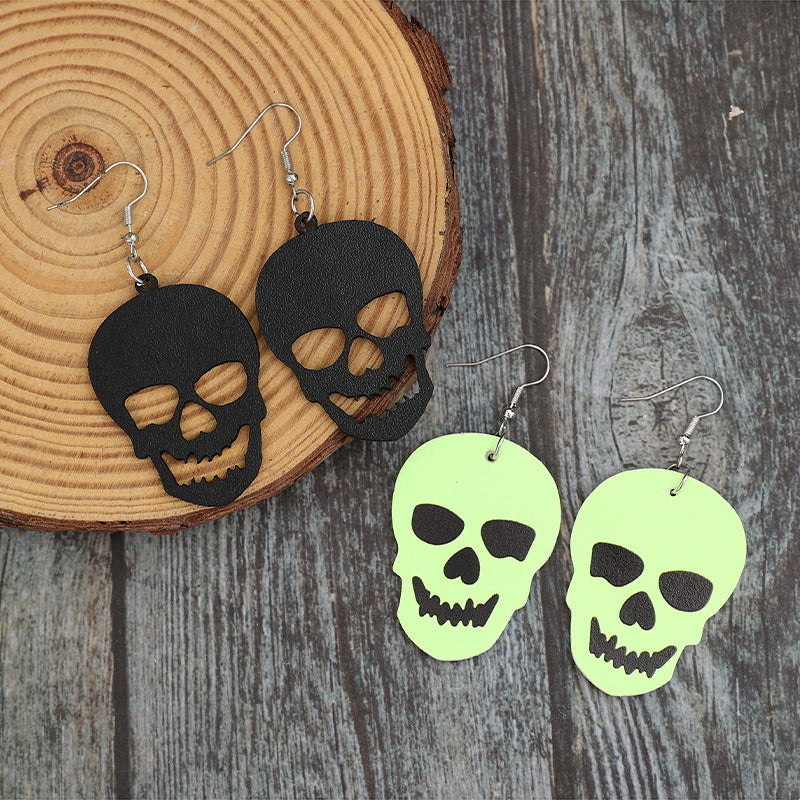 PU Leather 2 Piece Skull Dangle Earrings