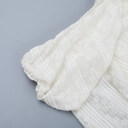 Off Shoulder Backless Lace Dress - Long Sleeve Mini Apricot - Fashions Envy