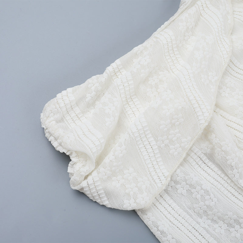 Off Shoulder Backless Lace Dress - Long Sleeve Mini Apricot - Fashions Envy