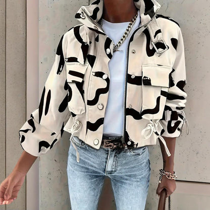 Women's Stand Collar Jacket - Button Zipper Spring Coat - Fashions Envy