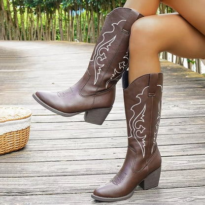 Embroidered Cowgirl Boots - Western Mid-Calf Boots