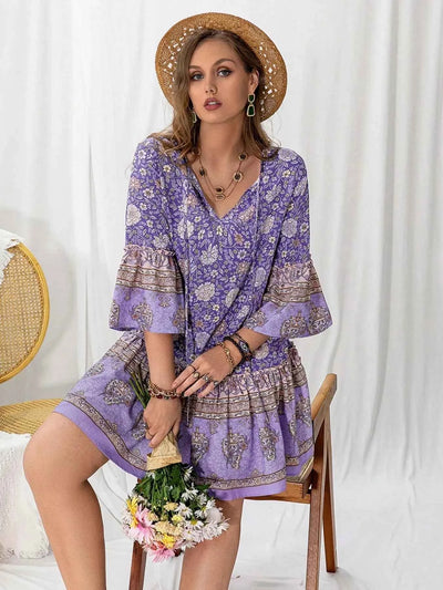 Plus Size Floral Print Ruffle Hem Mini Dress