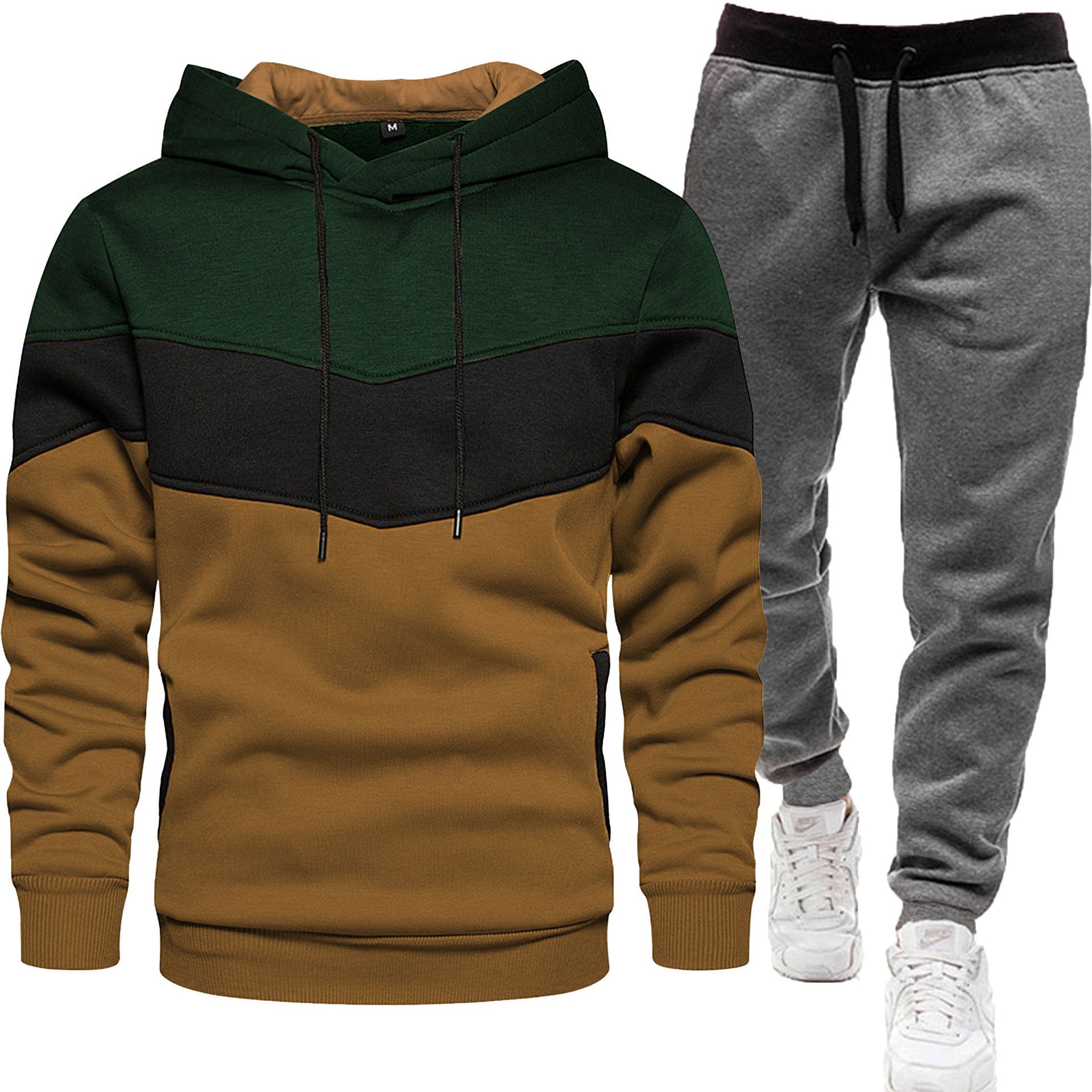 Men's Hoodie Tracksuit - Color Block Two-Piece Set