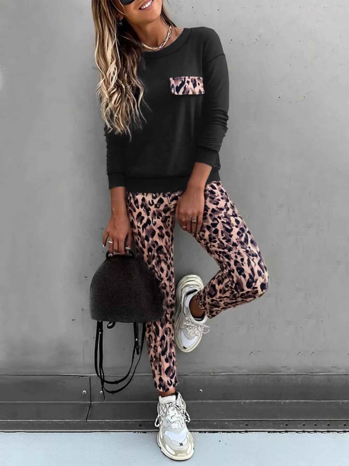 Leopard Print Lounge Set - Cozy Two-Piece Outfit - Fashions Envy