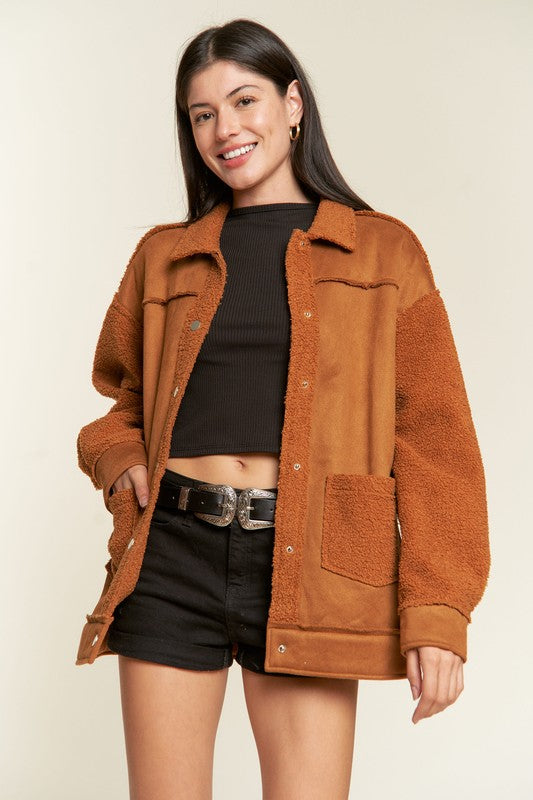 Oversized Sherpa Lined Soft Suede Jacket