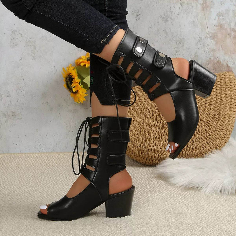 Chic Lace-Up Block Heel Sandals - Fashions Envy