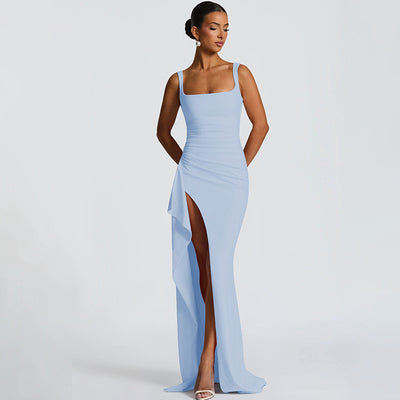 Backless Evening Dress - Strap High Slit Gown - Fashions Envy