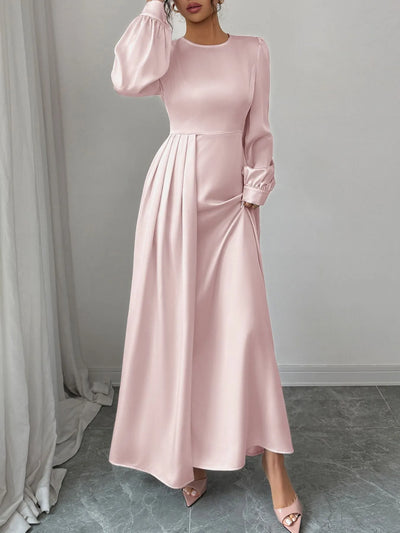 Blush Pink Satin Long Sleeve Maxi Dress - Fashions Envy