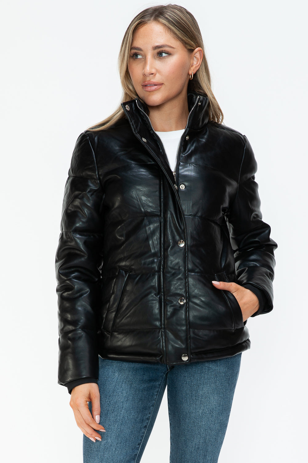 Blackk Pocketed Zip Up Turtleneck Puffer Jacket