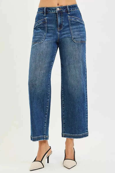 RISEN Slouchy Baggy Jeans - Cropped Front Patch Pocket