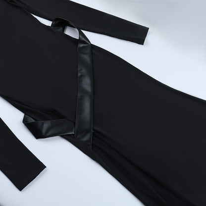 Shoulder Pad Maxi Dress - Long Sleeve Black Princess - Fashions Envy