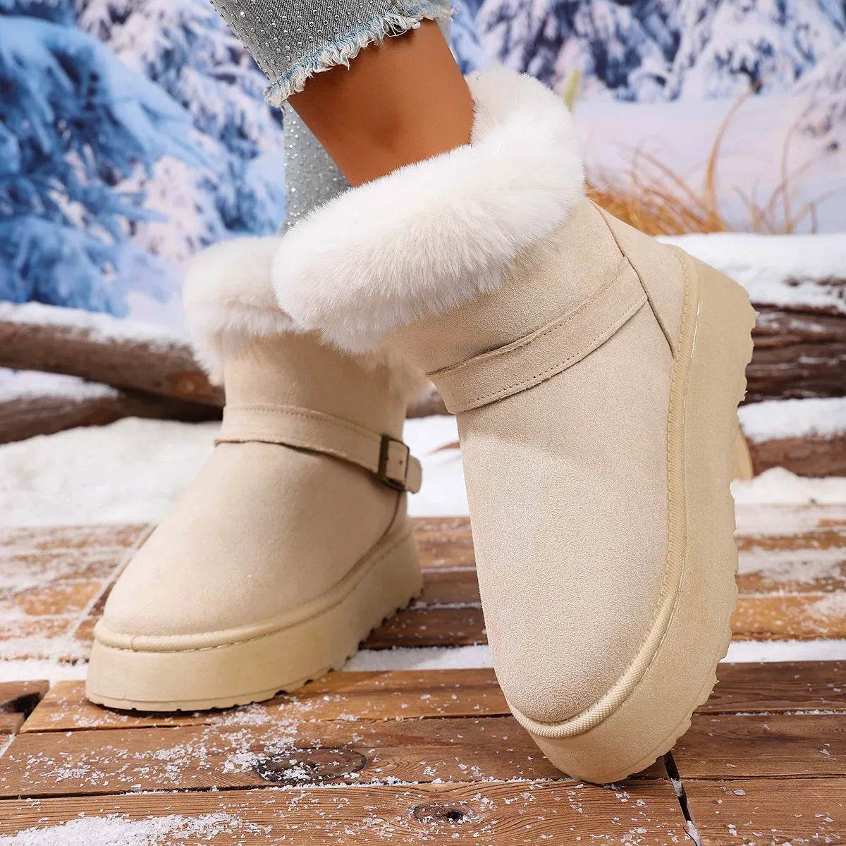 Cozy Round Toe Platform Boots with Fluff Lining - Fashions Envy