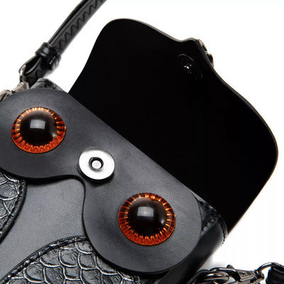Owl Crossbody Bag - Black Leather Mini Design - Fashions Envy