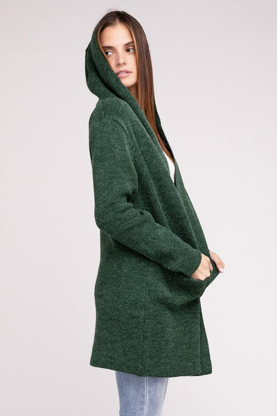 Hooded Open Front Sweater Cardigan - Fashions Envy