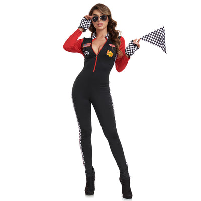 Racing Jumpsuit Costume - Checkered Motorcycle Girl Outfit