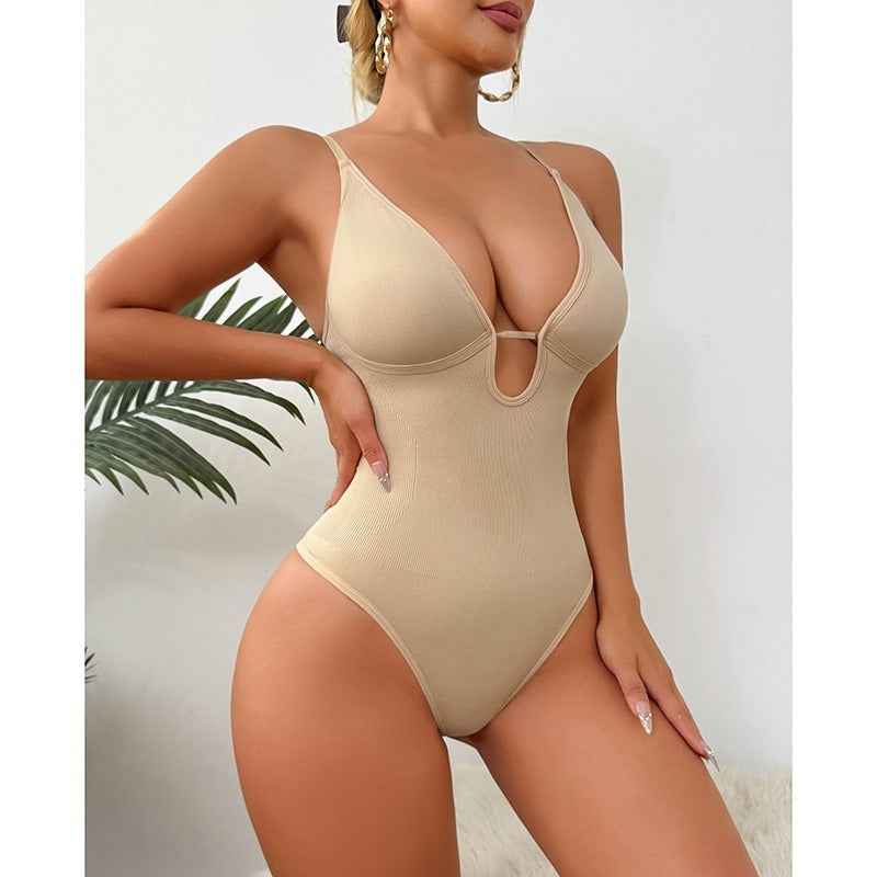 Deep V Corset Bodysuit - Sculpting Shapewear - Fashions Envy