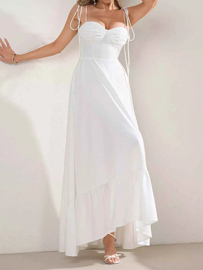 Sweetheart Neck Tie-Strap Ruffle Hem Maxi Dress