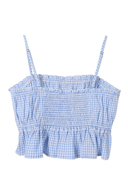 Blue Gingham Pattern Tank Top