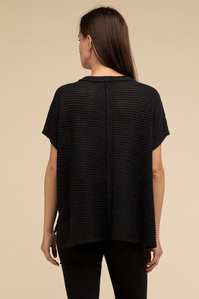 Dolman Short Sleeve Jacquard Sweater - Fashions Envy