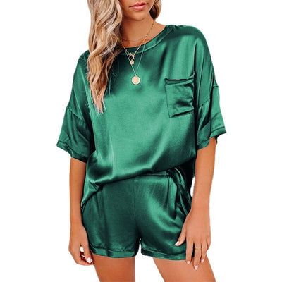 Silk Pajama Set - Short Sleeve Sleepwear Loungewear