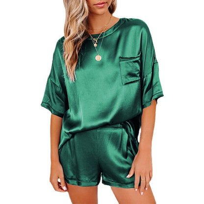 Silk Pajama Set - Short Sleeve Sleepwear Loungewear