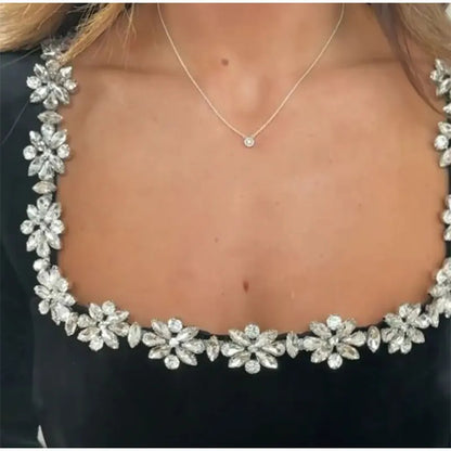 Rhinestone Flower Dress - Square Neck Party Mini