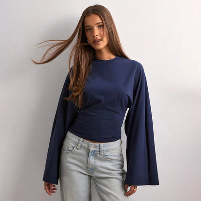 Round Neck Long Sleeve Top - Waist-Tight Fit - Fashions Envy