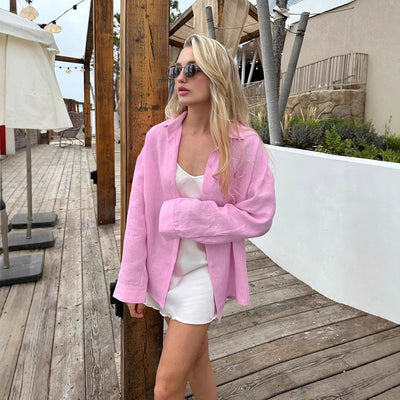 Open Front Cardigan Blouse - Loose Fit Long Sleeve