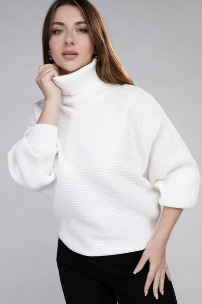 Viscose Dolman Sleeve Turtleneck Sweater - Fashions Envy