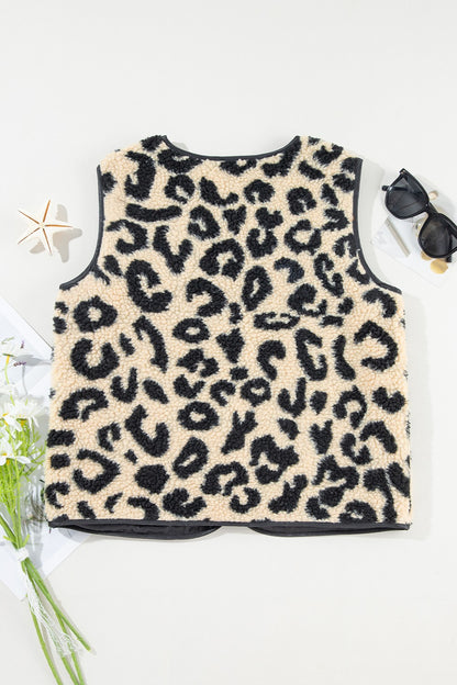 Leopard Button Up Vest Coat - Fashions Envy