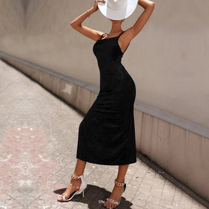 Velvet Elegance Dress - Buttoned Camisole Midi