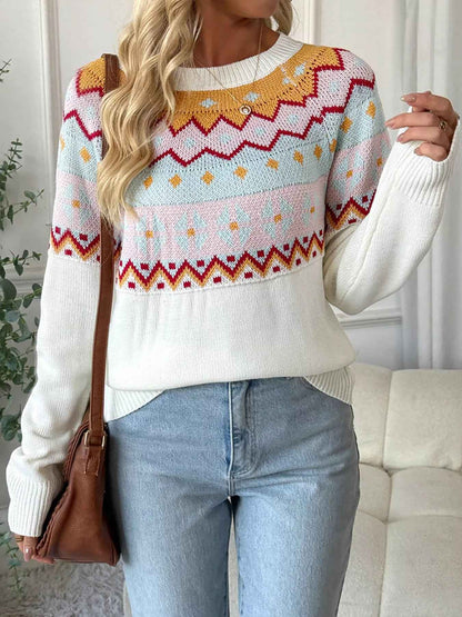 White Fair Isle Sweater - Colorful Pattern Design - Fashions Envy