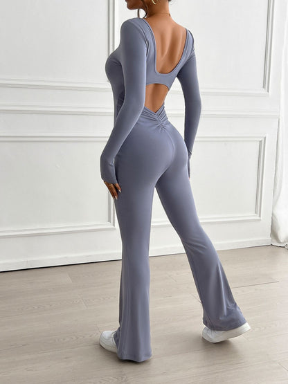 Devine Cutout Scoop Neck Long Sleeve Fitted Jumpsuit