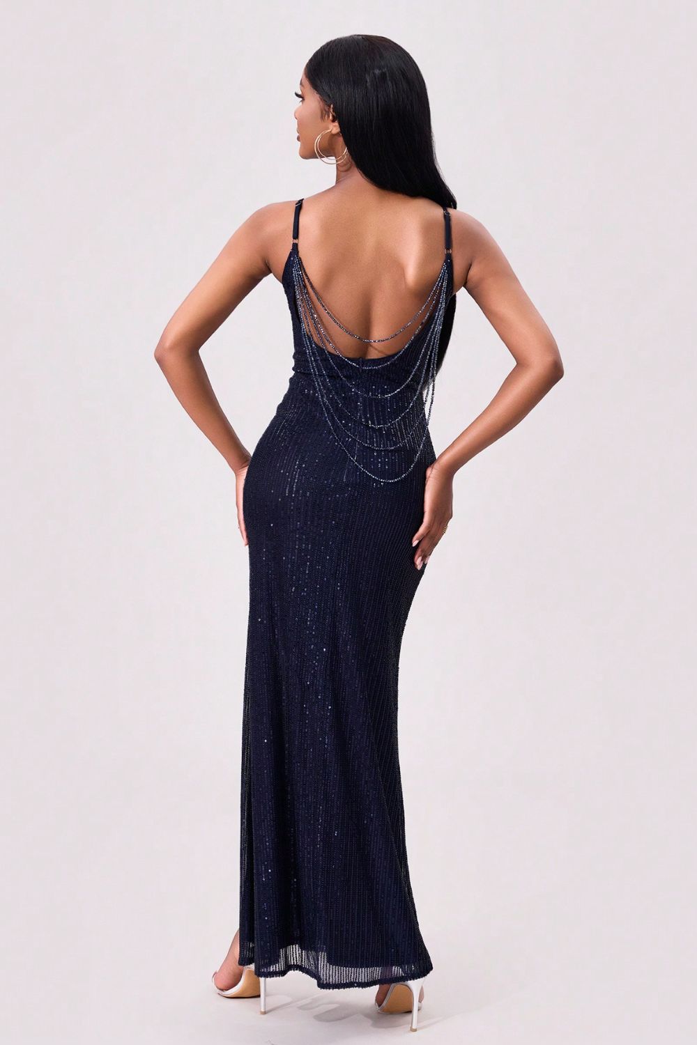 Split Sequin Backless Maxi Cami Maxi Dress